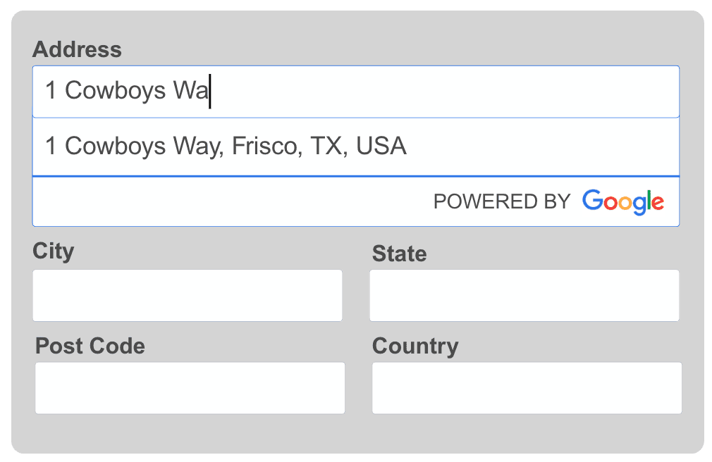 Example of Google Address Autocomplete in Zoho CRM