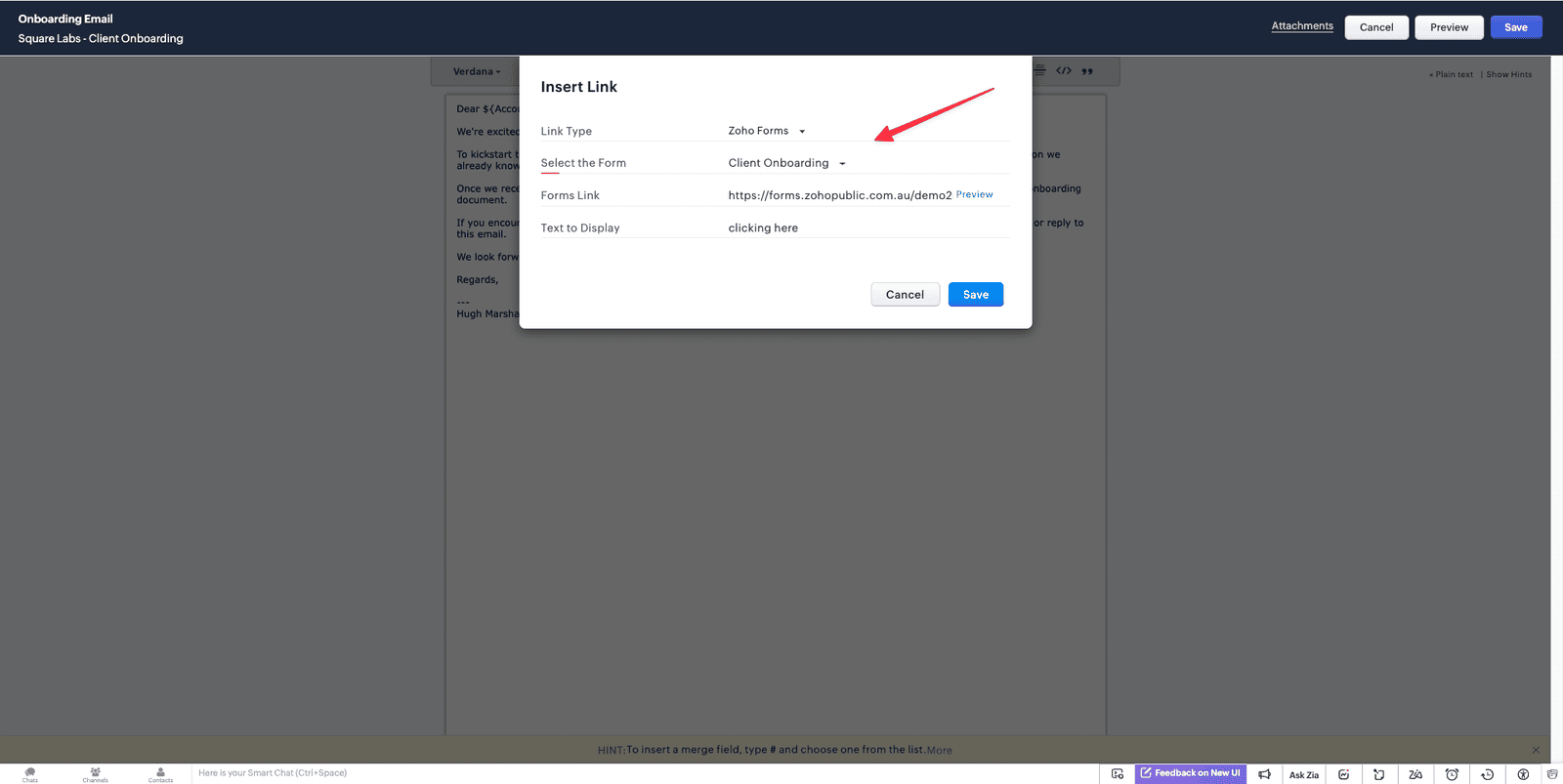 Screenshot of Zoho Email Template