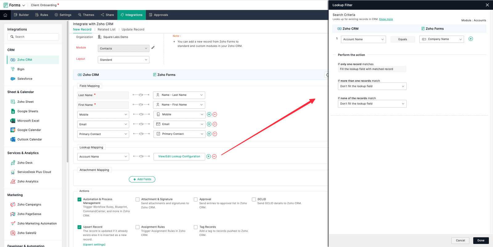 Screenshot of Zoho Forms New Record Integration