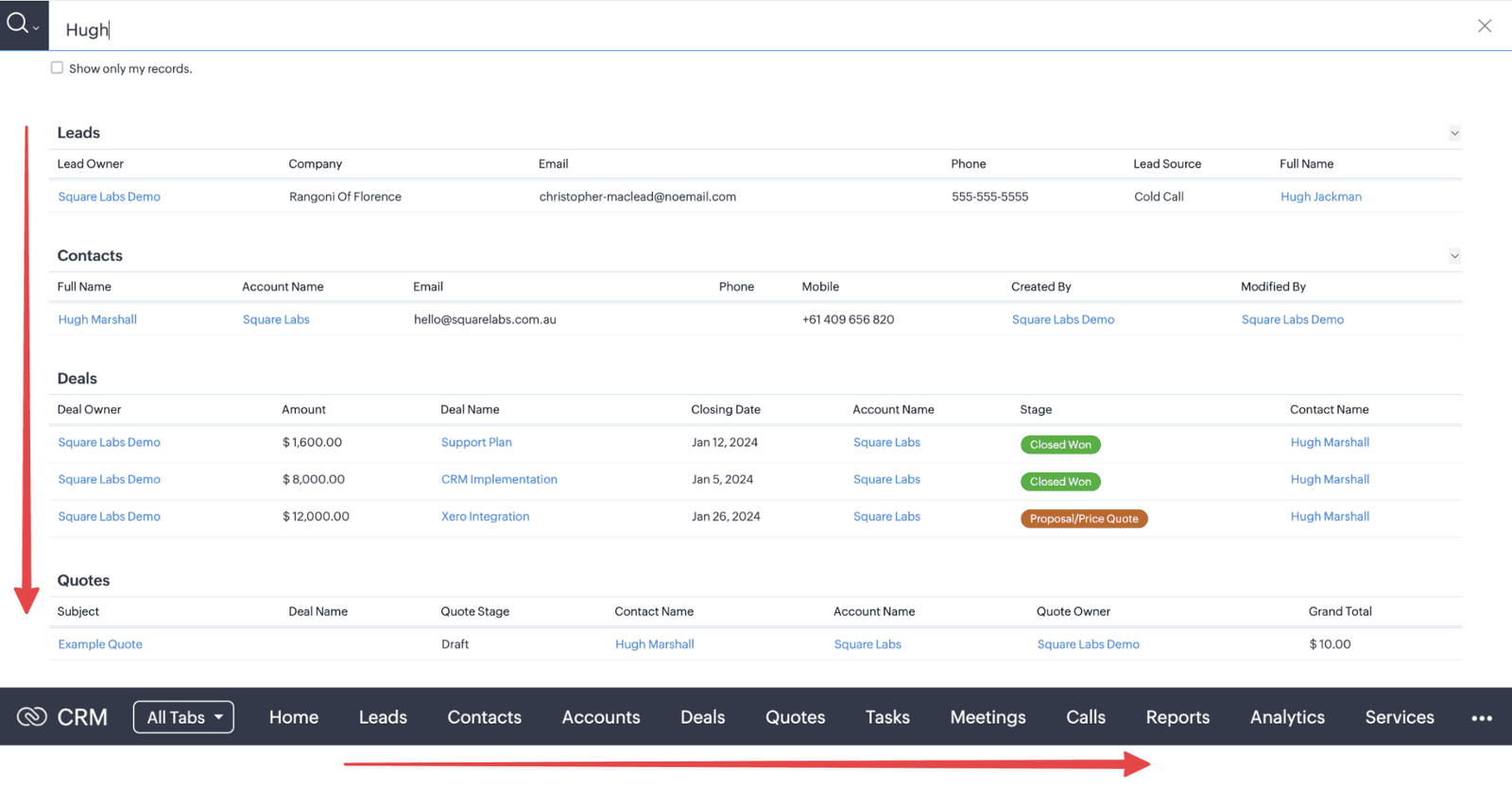 Screenshot of Global Search Display Order