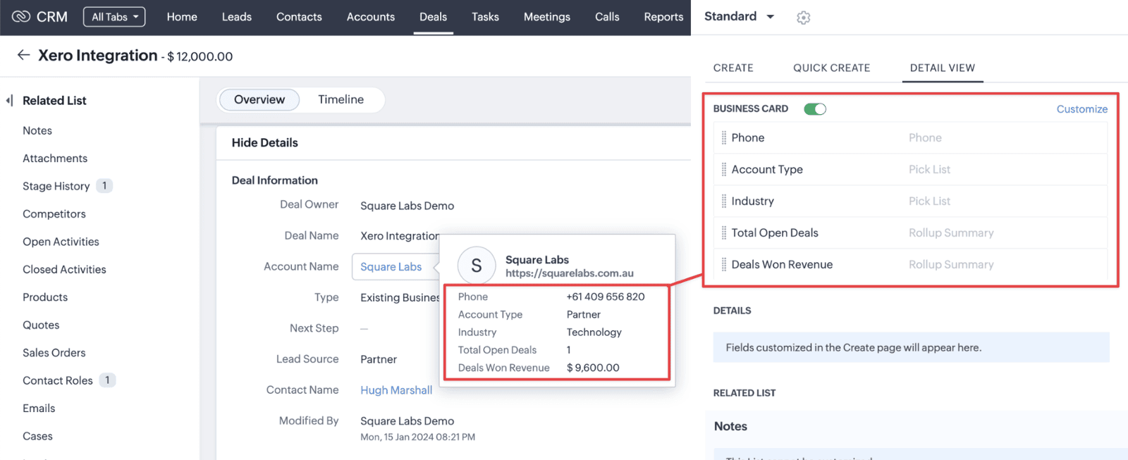 Screenshot of Lookup Field Hover Details