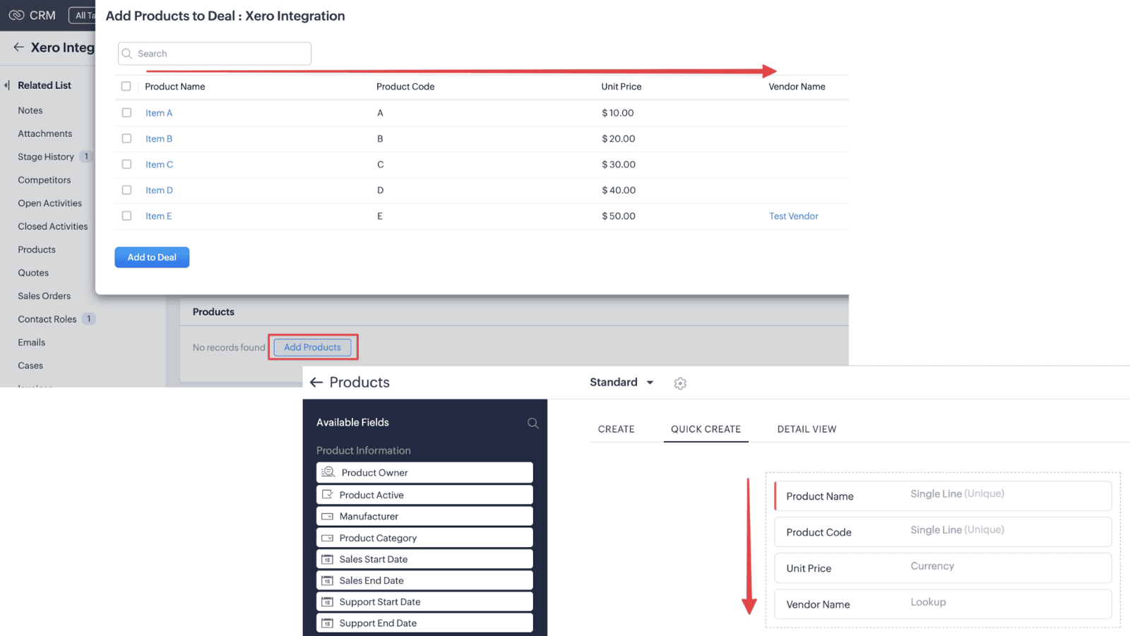 Screenshot of adding record to related list
