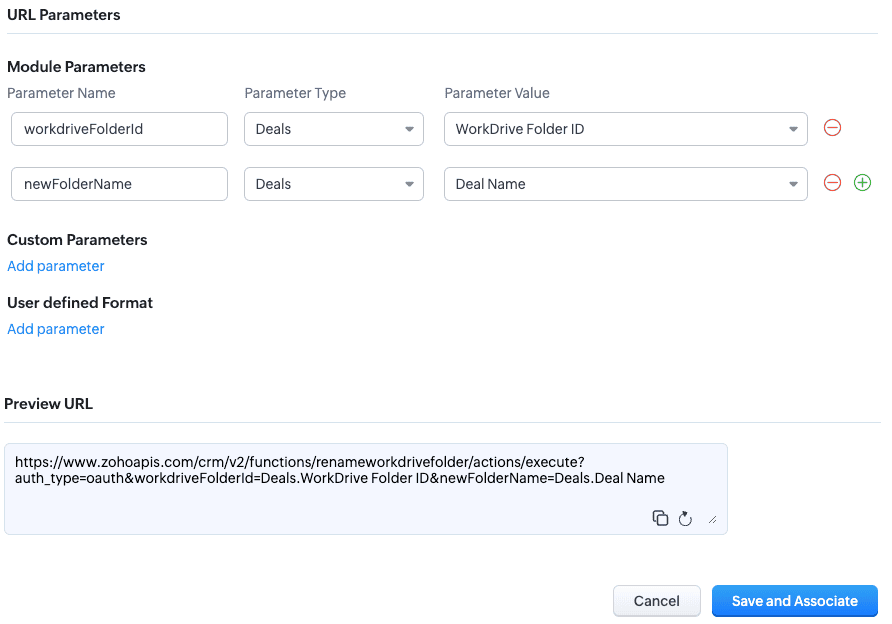 Screenshot of Webhook Parameters