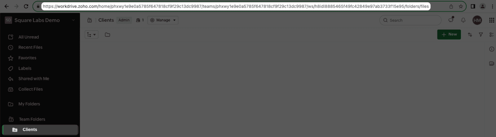 Screenshot of the WorkDrive folder Url