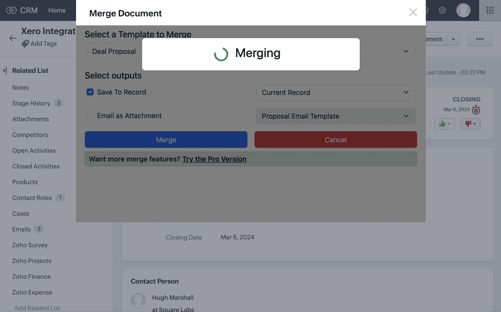 Screenshot of the Zoho CRM Auto Document Merge Lite installation guide