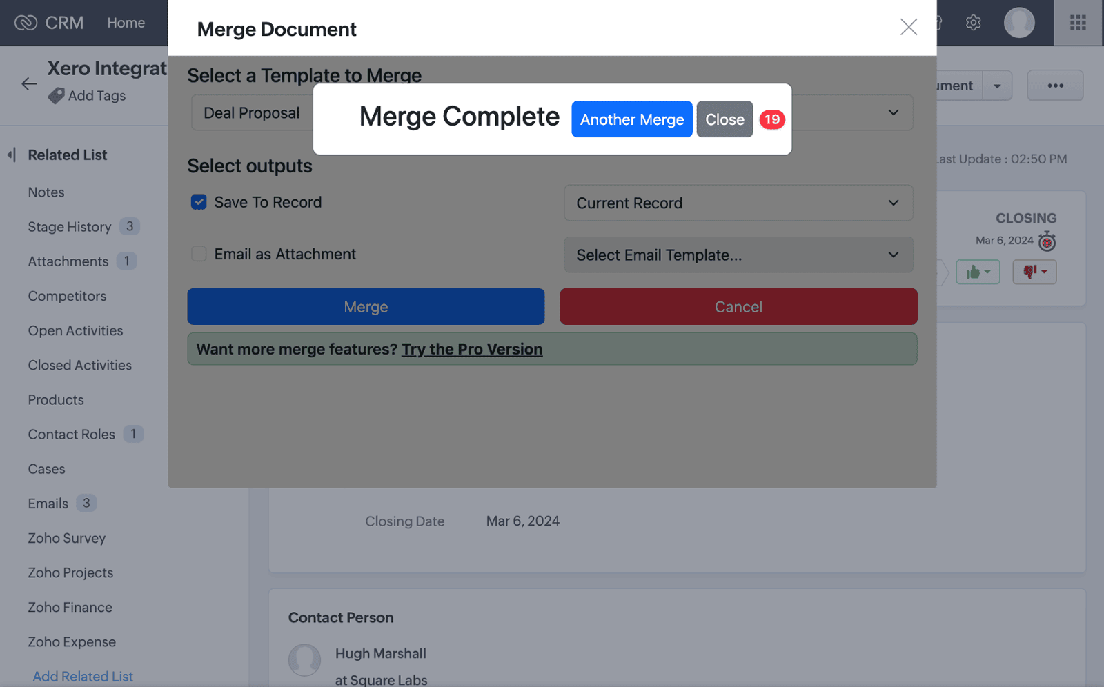 Screenshot of the Zoho CRM Auto Document Merge Lite installation guide