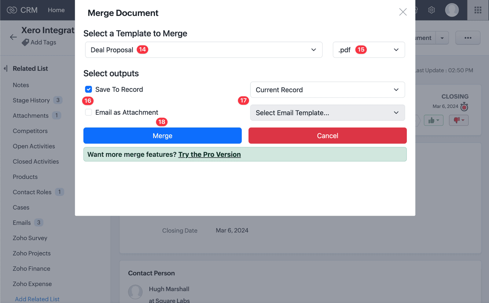 Screenshot of the Zoho CRM Auto Document Merge Lite installation guide