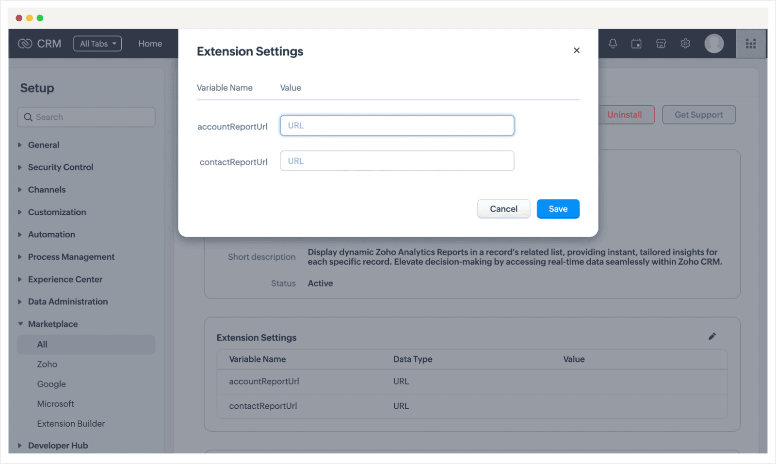 Screenshot of Zoho CRM Record Analytics Extension Installation Guide