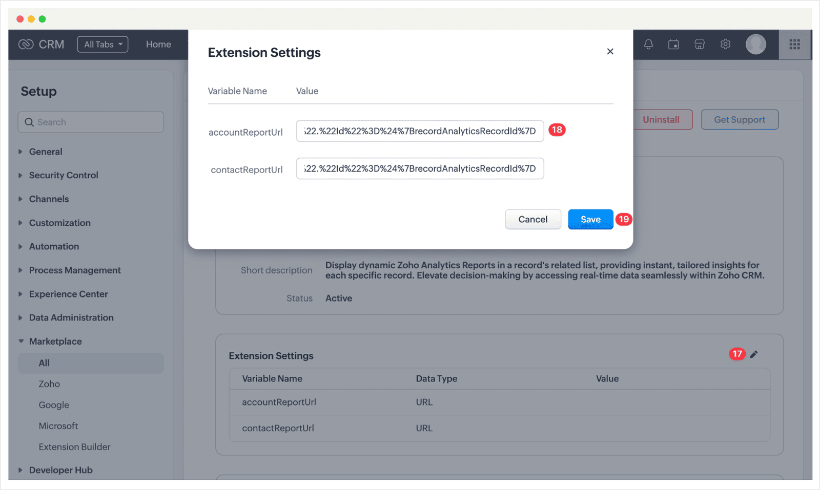 Screenshot of Zoho CRM Record Analytics Extension Installation Guide