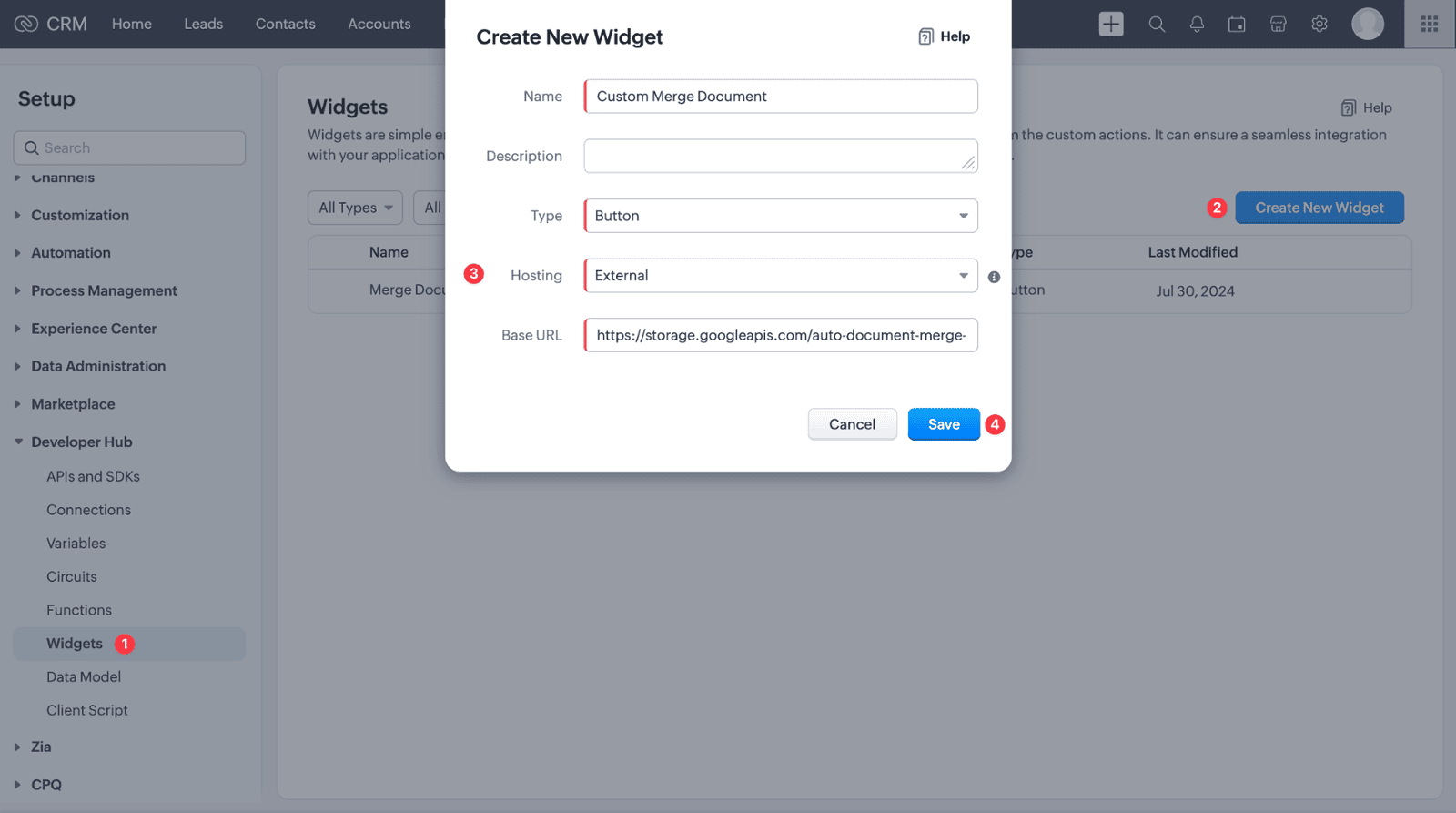 Screenshot of Zoho CRM Auto Document Merge Pro Extension Custom Module Guide