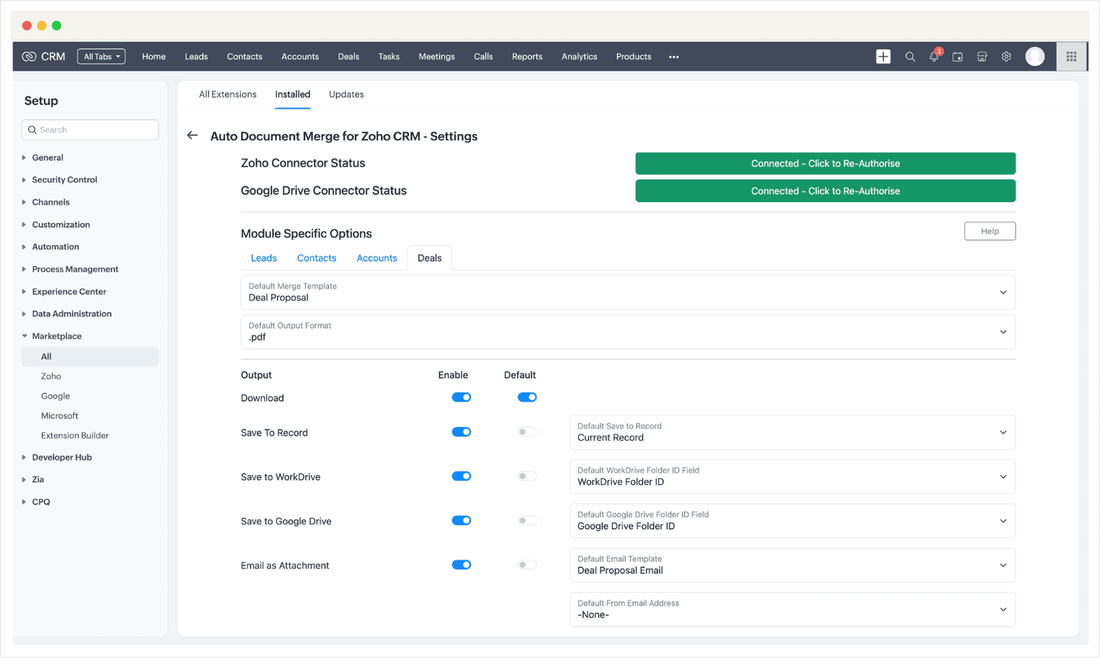 Auto Document merge pro settings screenshot