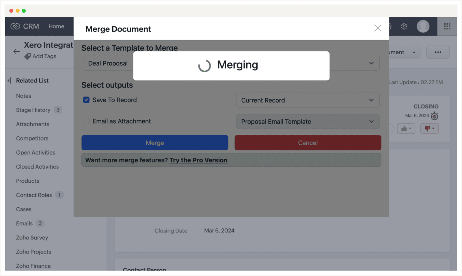 Screenshot of the Zoho CRM Auto Document Merge Lite installation guide