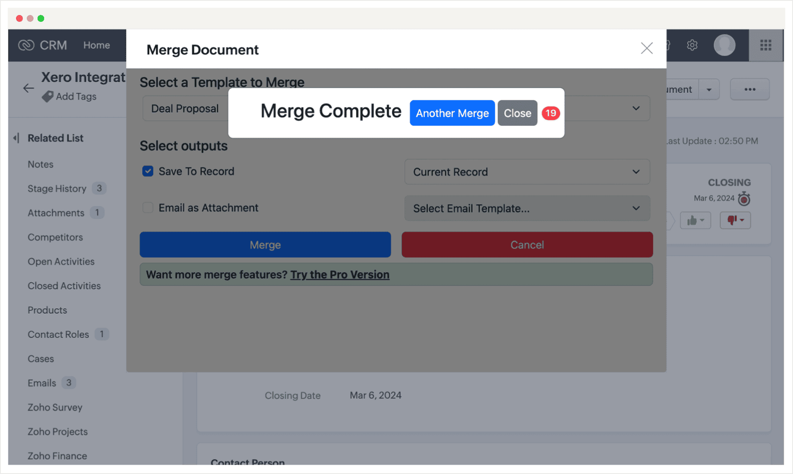 Screenshot of the Zoho CRM Auto Document Merge Lite installation guide