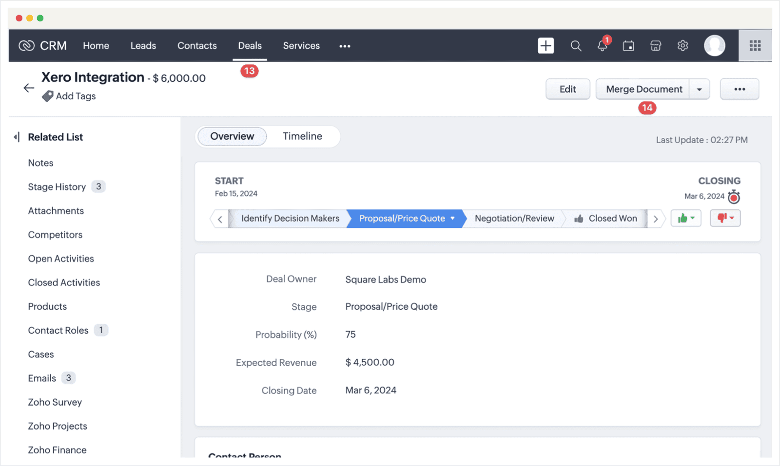 Screenshot of the Zoho CRM Auto Document Merge Lite installation guide