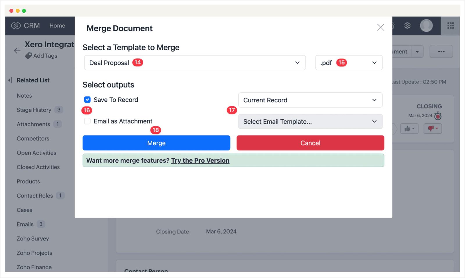 Screenshot of the Zoho CRM Auto Document Merge Lite installation guide