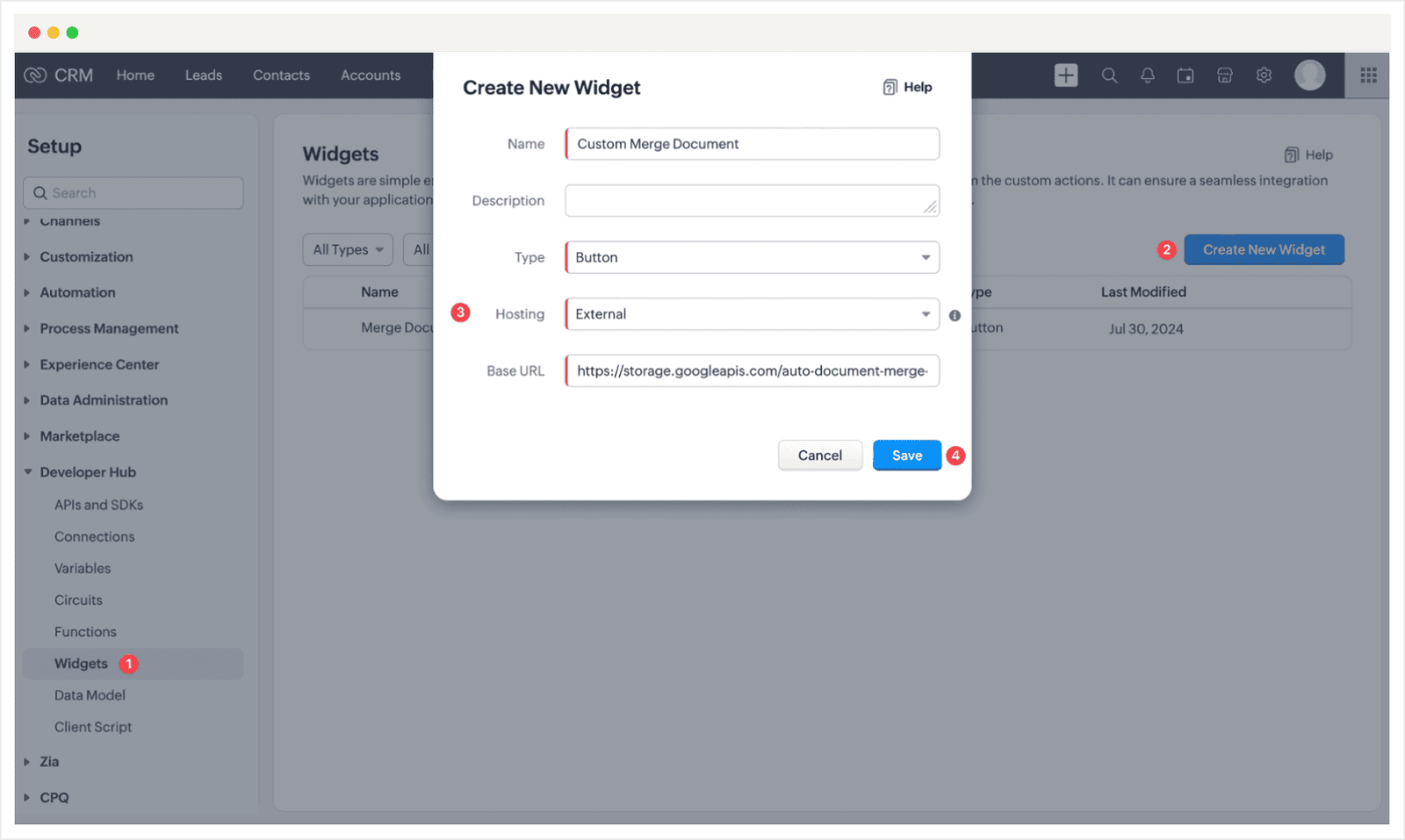 Screenshot of Zoho CRM Auto Document Merge Pro Extension Custom Module Guide