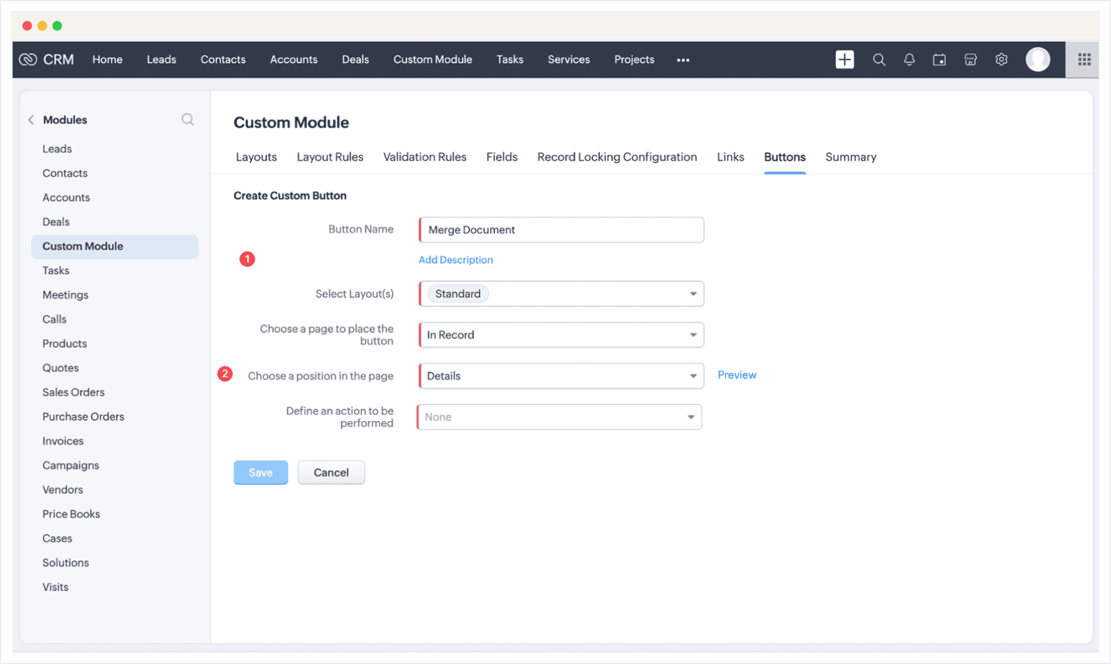 Screenshot of Zoho CRM Auto Document Merge Pro Extension Custom Module Guide