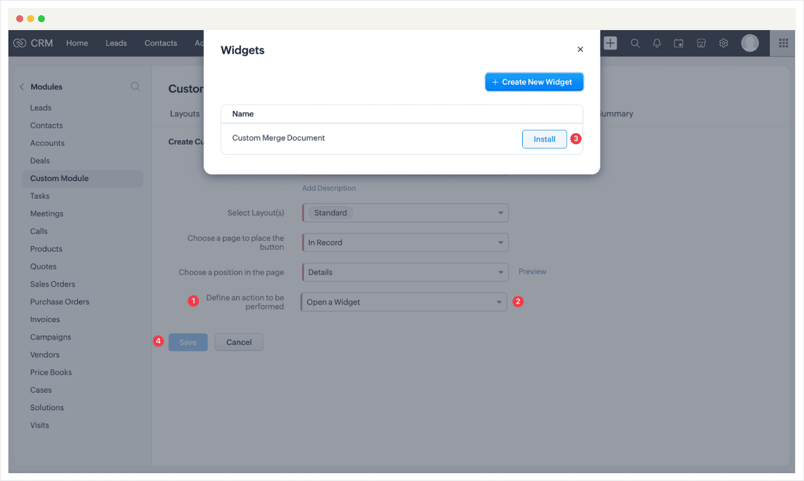 Screenshot of Zoho CRM Auto Document Merge Pro Extension Custom Module Guide
