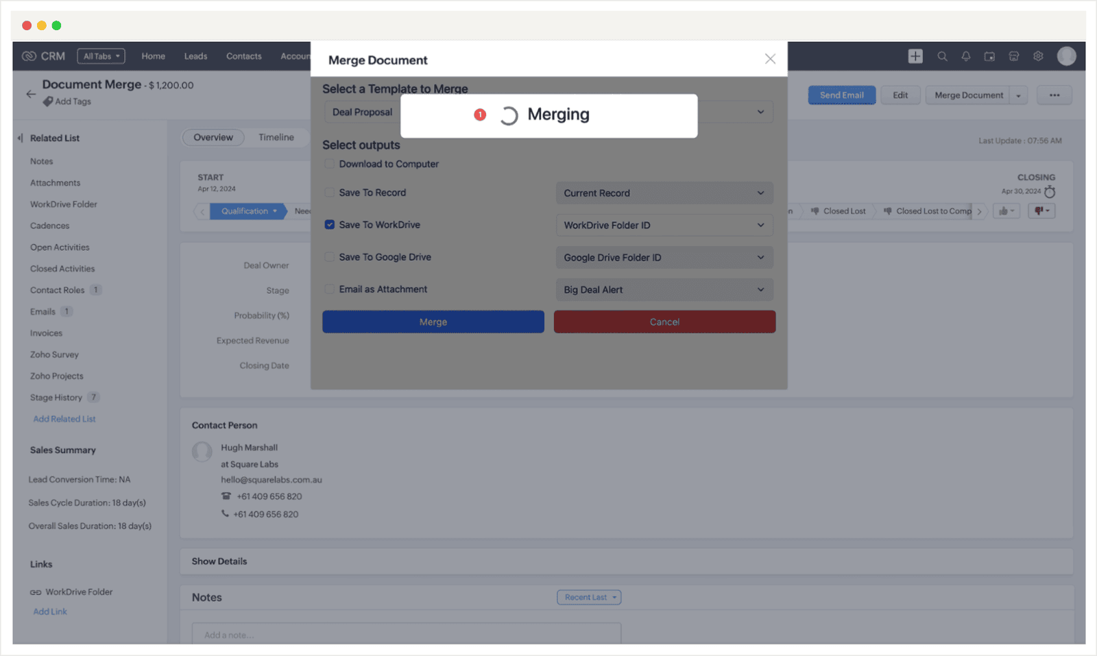 Screenshot of Zoho CRM Auto Document Merge Pro Extension User Guide