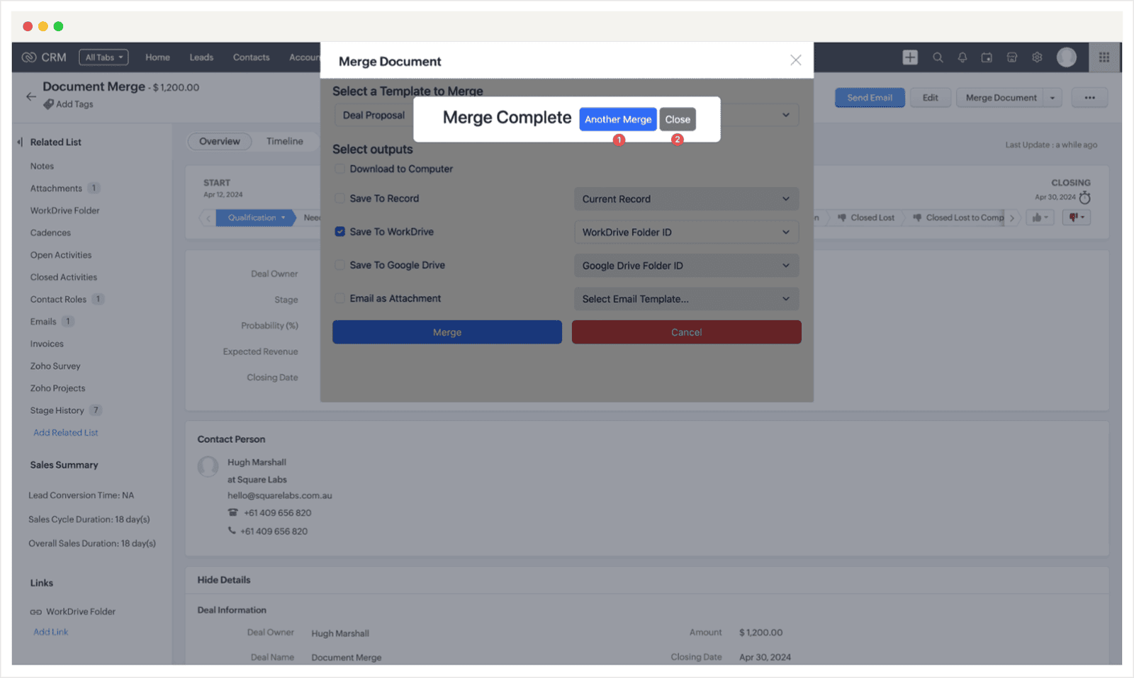 Screenshot of Zoho CRM Auto Document Merge Pro Extension User Guide