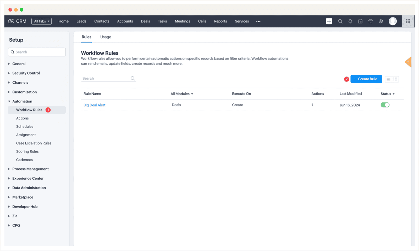 Screenshot of Zoho CRM Auto Document Merge Pro Extension Workflow Guide