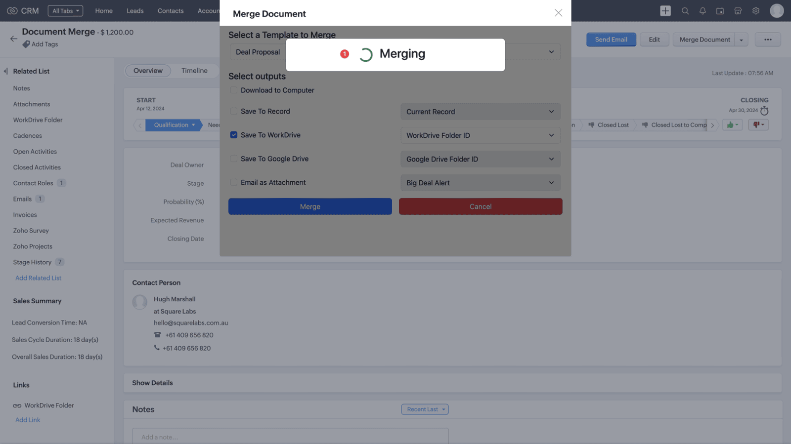 Screenshot of Zoho CRM Auto Document Merge Pro Extension User Guide