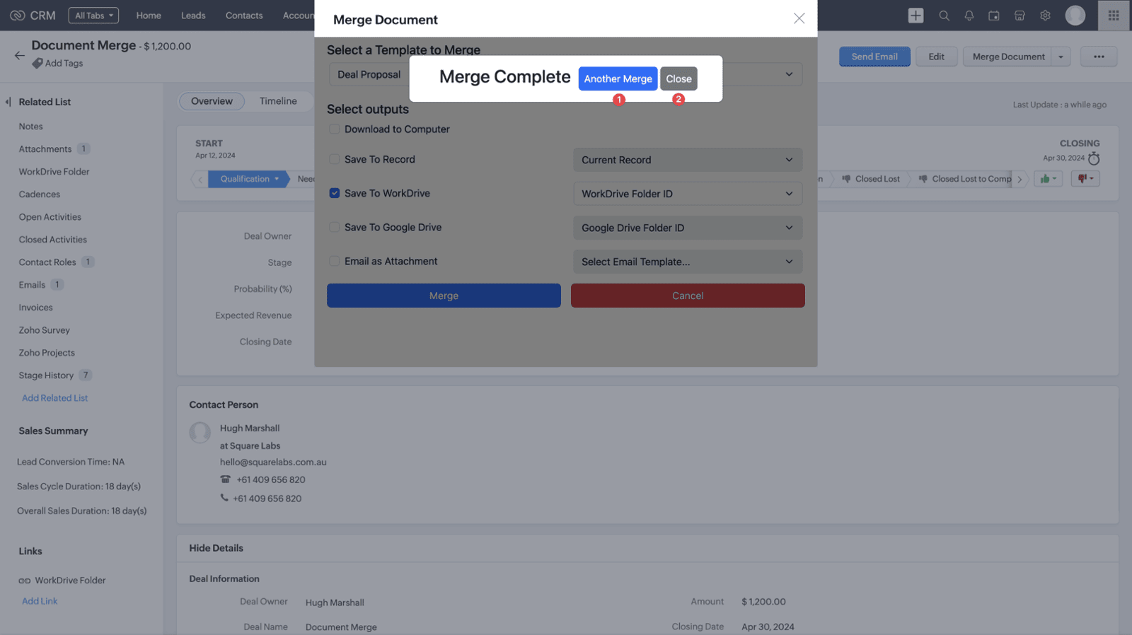 Screenshot of Zoho CRM Auto Document Merge Pro Extension User Guide