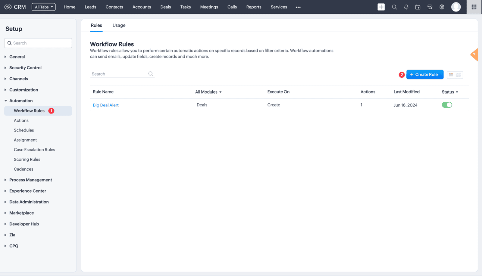 Screenshot of Zoho CRM Auto Document Merge Pro Extension Workflow Guide