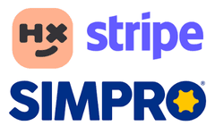 Humanitix, Stripe and Simpro logos